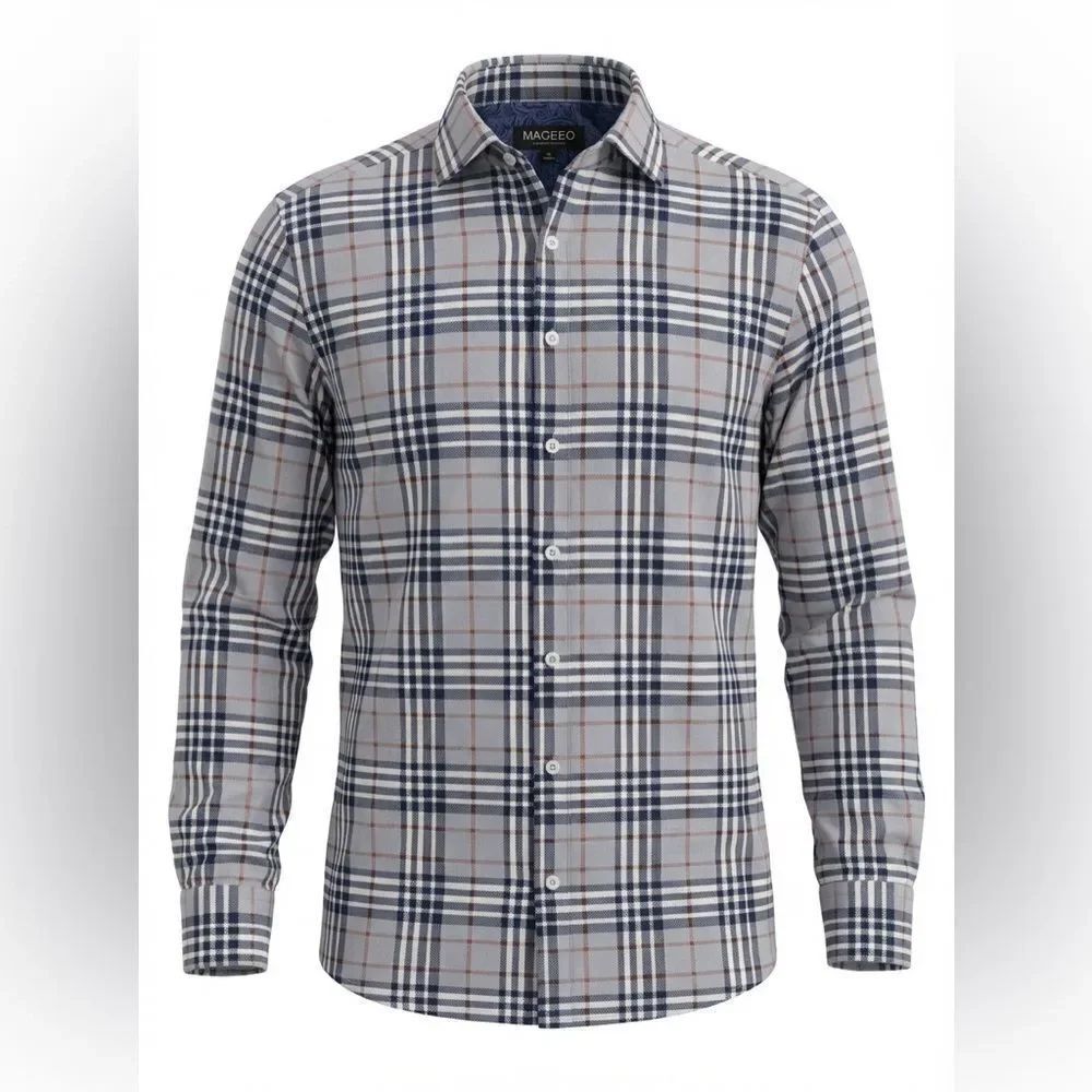 MACEOO MENS BUTTON DOWN SHIRT SIZE S BLACK LAVENDER CHECK